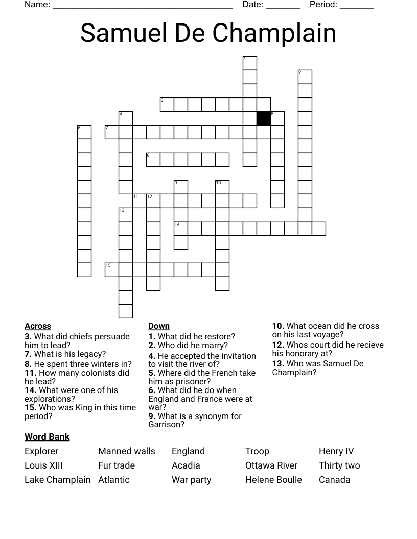 Samuel De Champlain Crossword