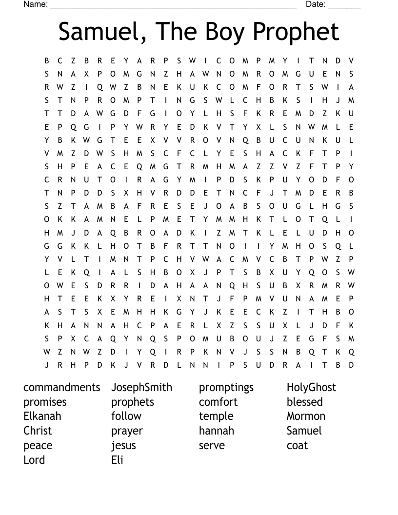 Samuel, The Boy Prophet Word Search