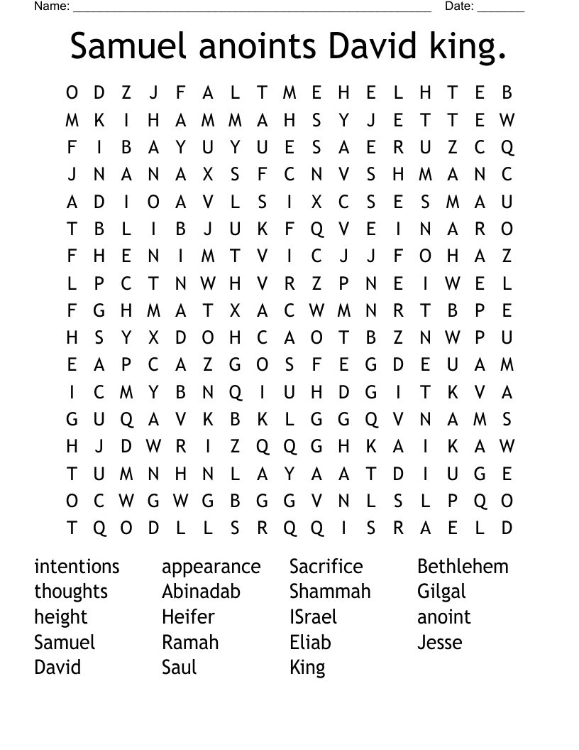 Samuel anoints David king. Word Search