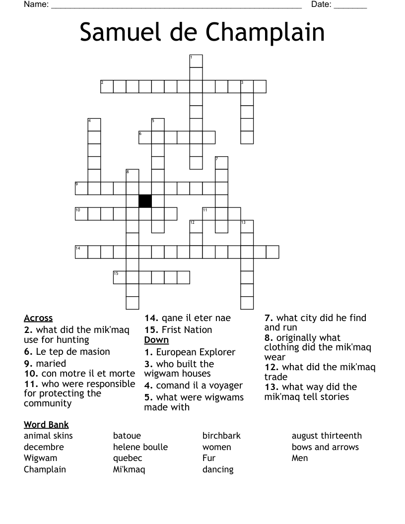 Samuel de Champlain Crossword