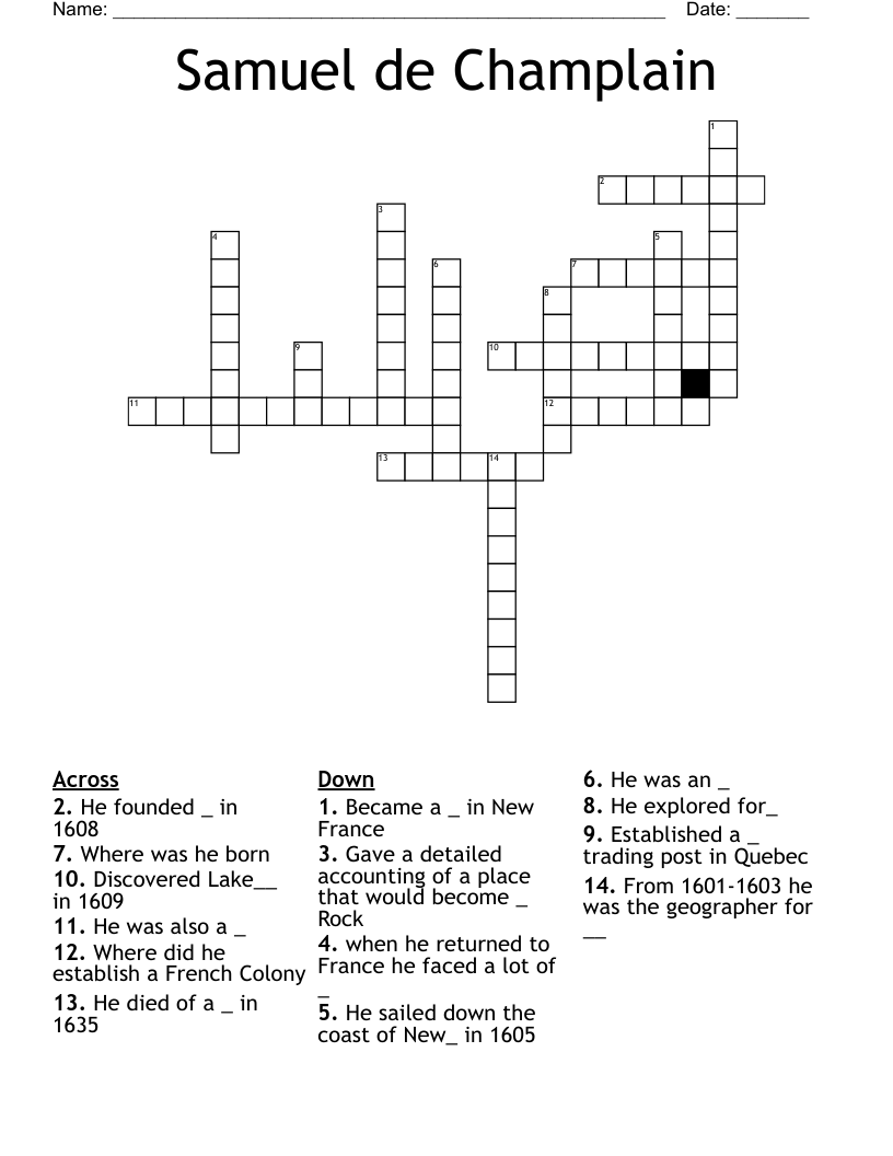 Samuel de Champlain Crossword