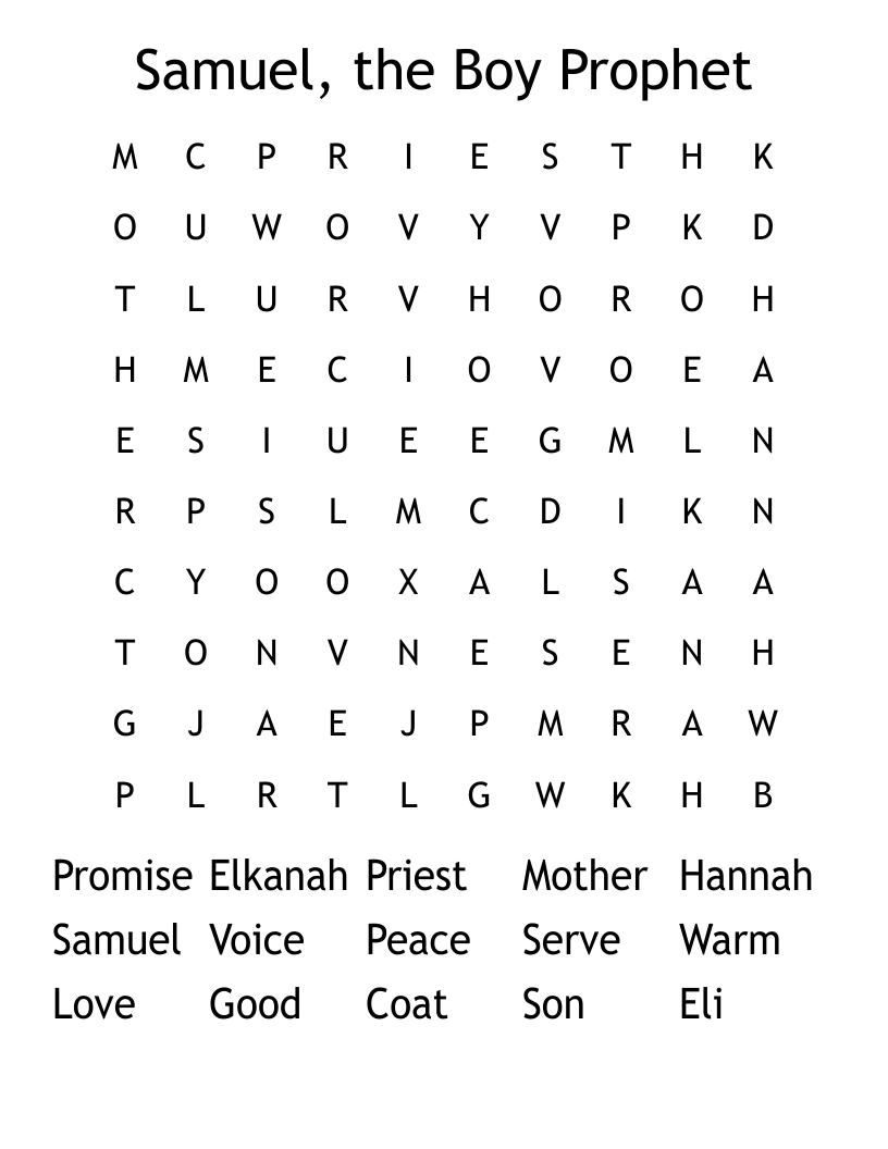 Samuel, the Boy Prophet Word Search