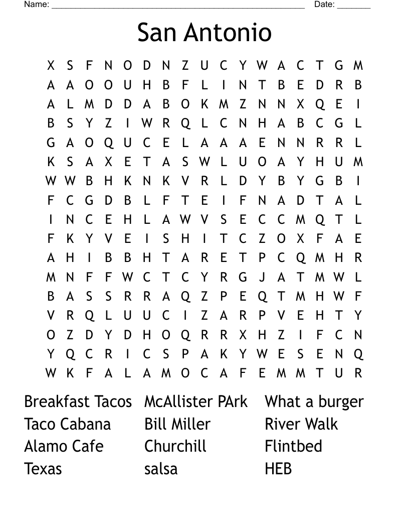 San Antonio Word Search