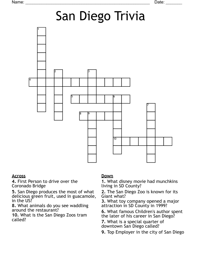 San Diego Trivia Crossword