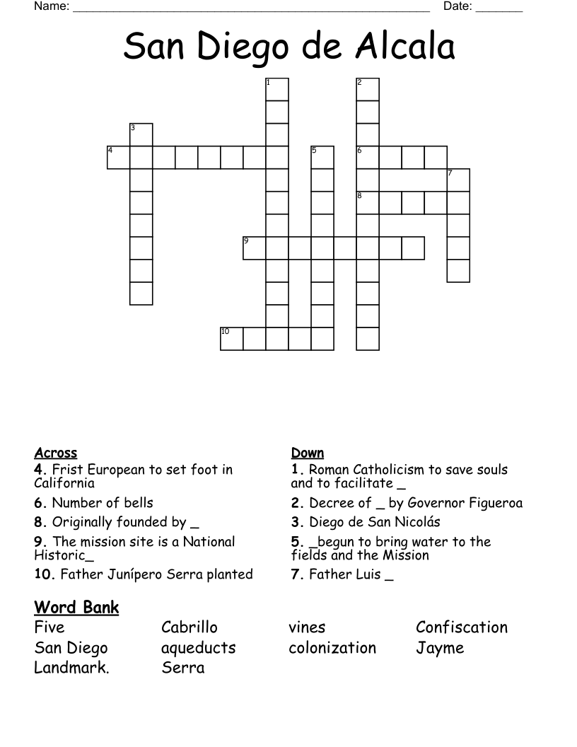 San Diego de Alcala Crossword