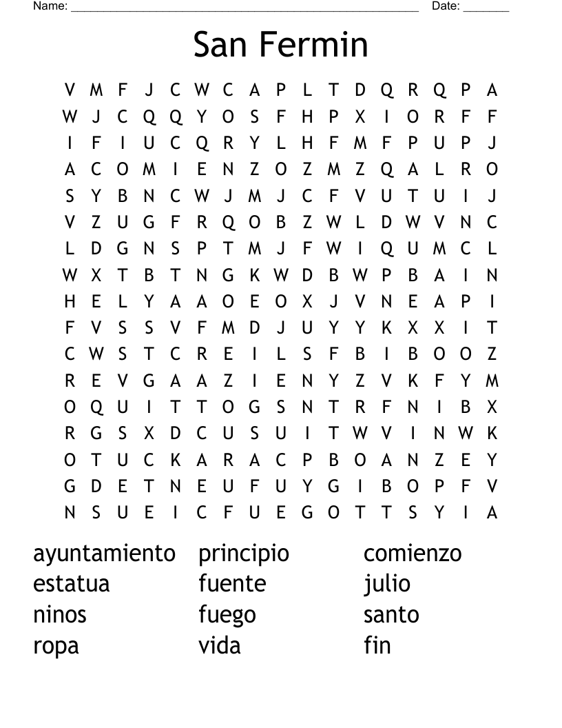 San Fermin Word Search