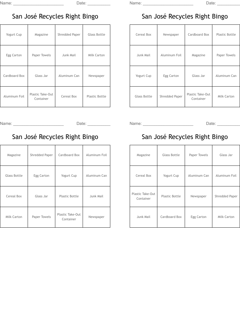 San José Recycles Right Bingo