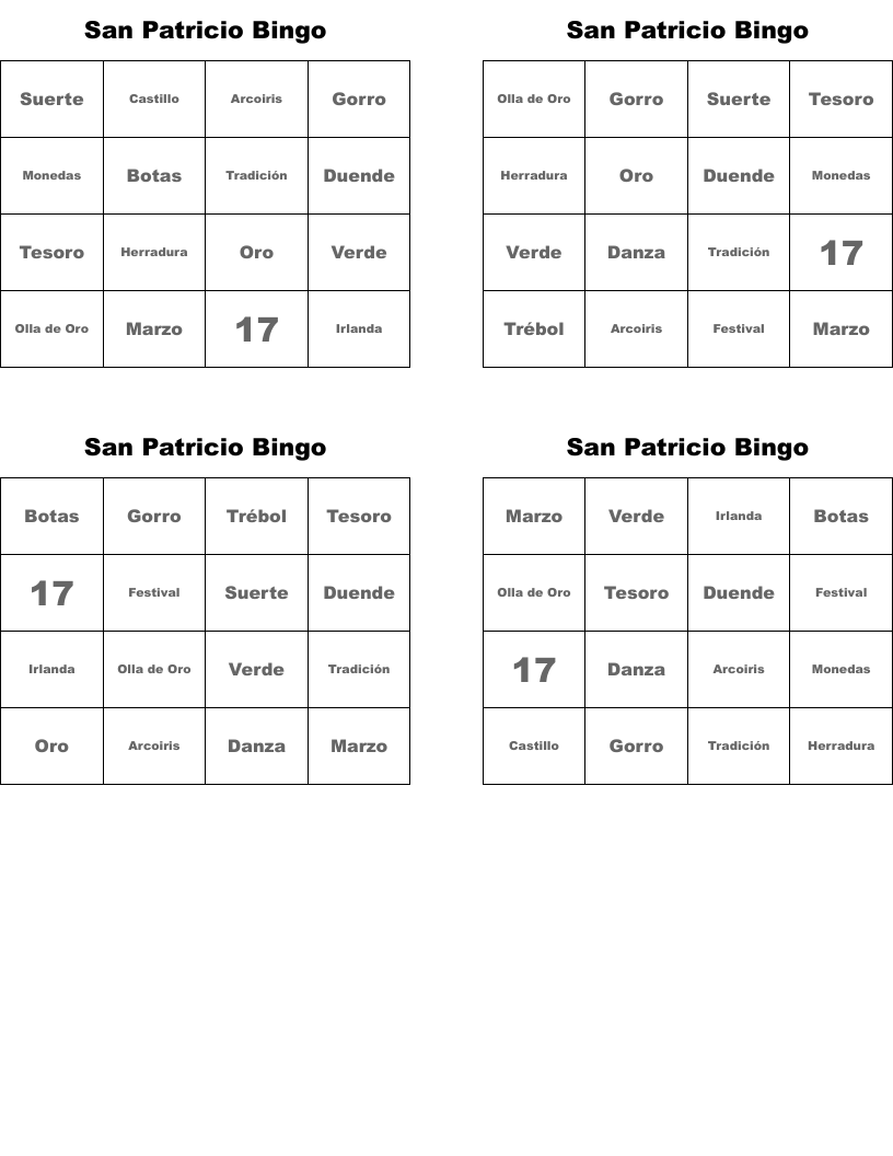 San Patricio Bingo