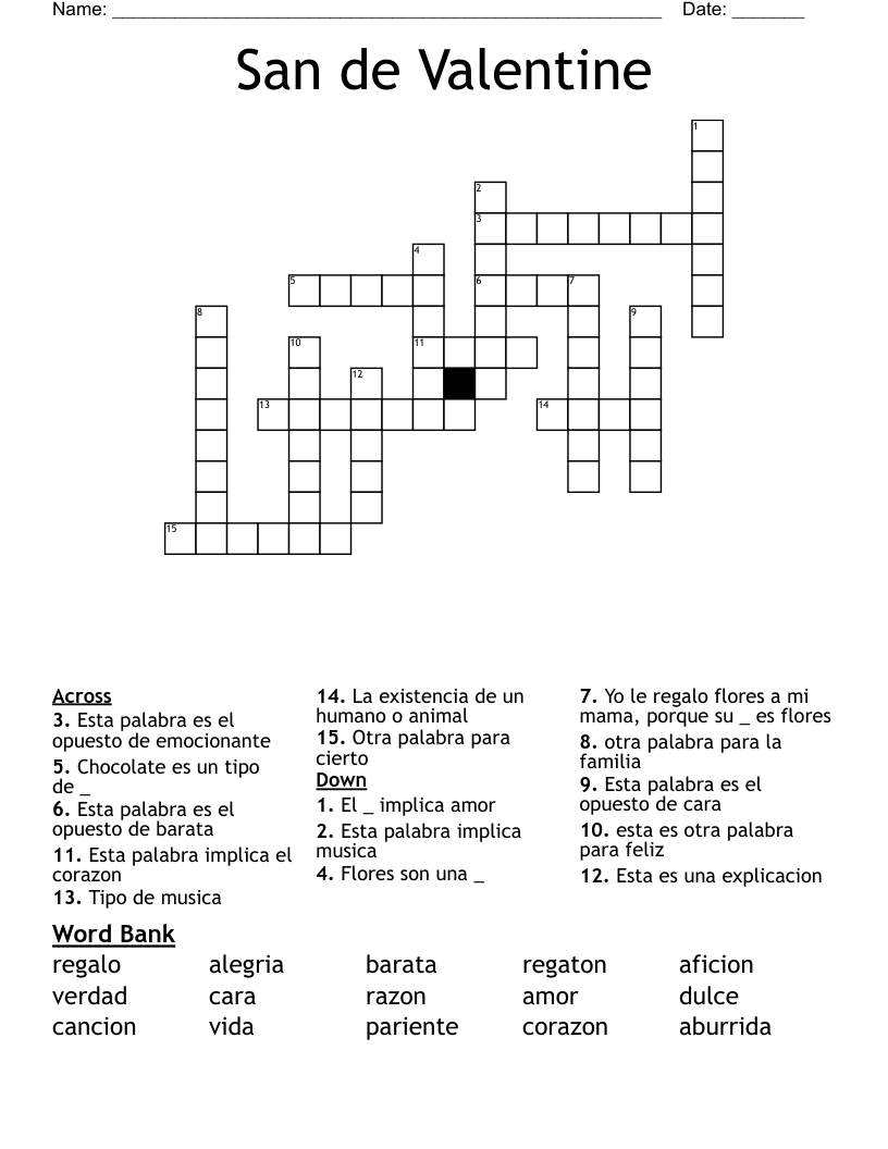 San de Valentine  Crossword
