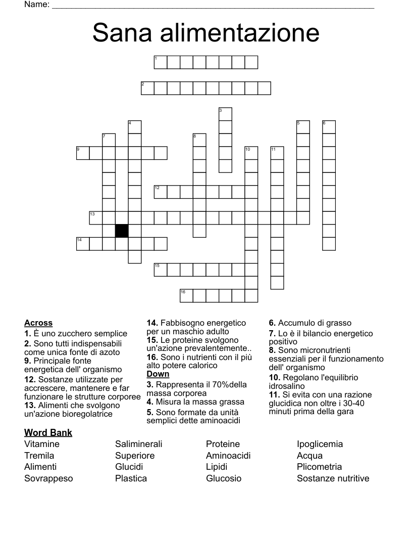 Sana alimentazione  Crossword
