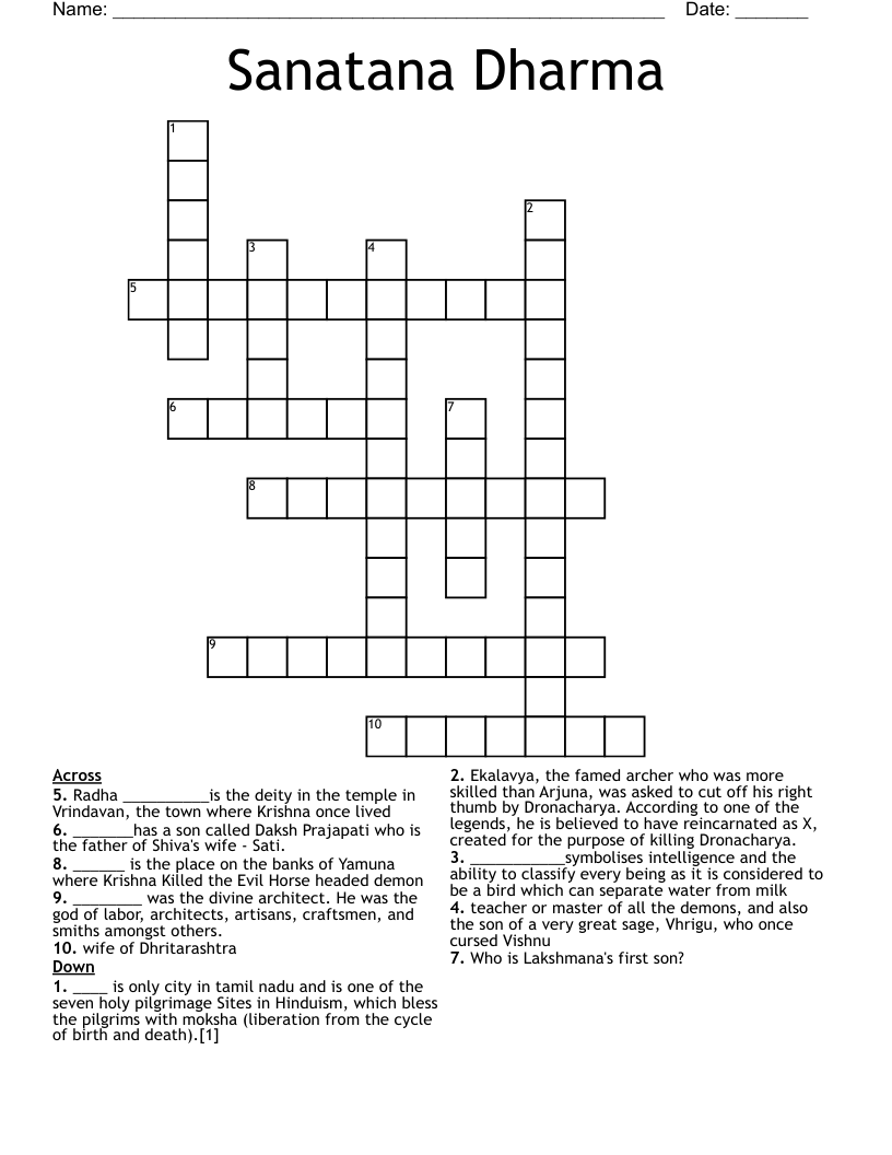 Sanatana Dharma Crossword