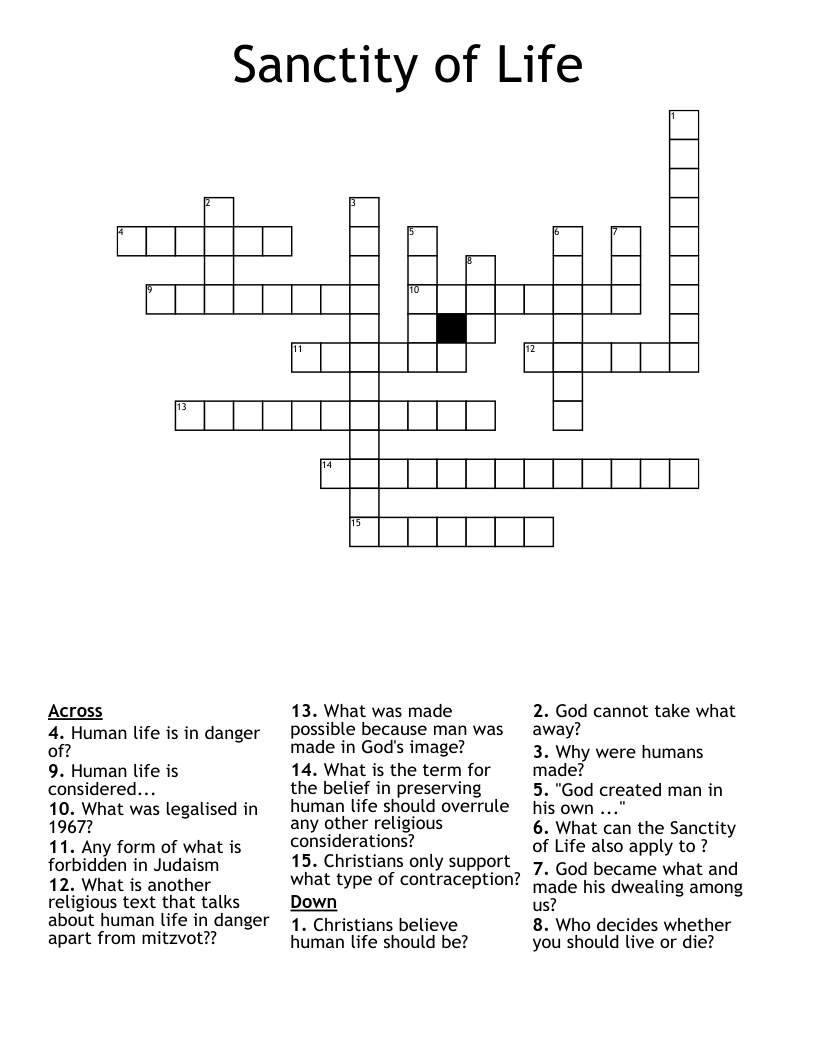 Sanctity of Life Crossword