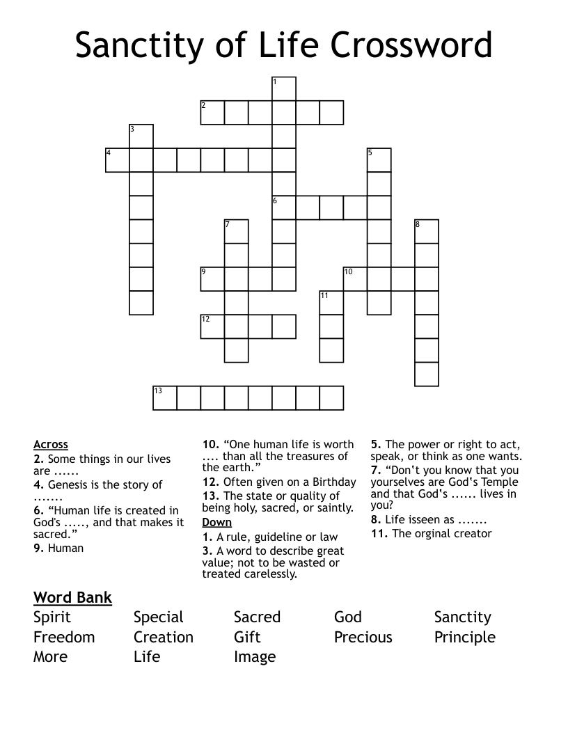 Sanctity of Life Crossword