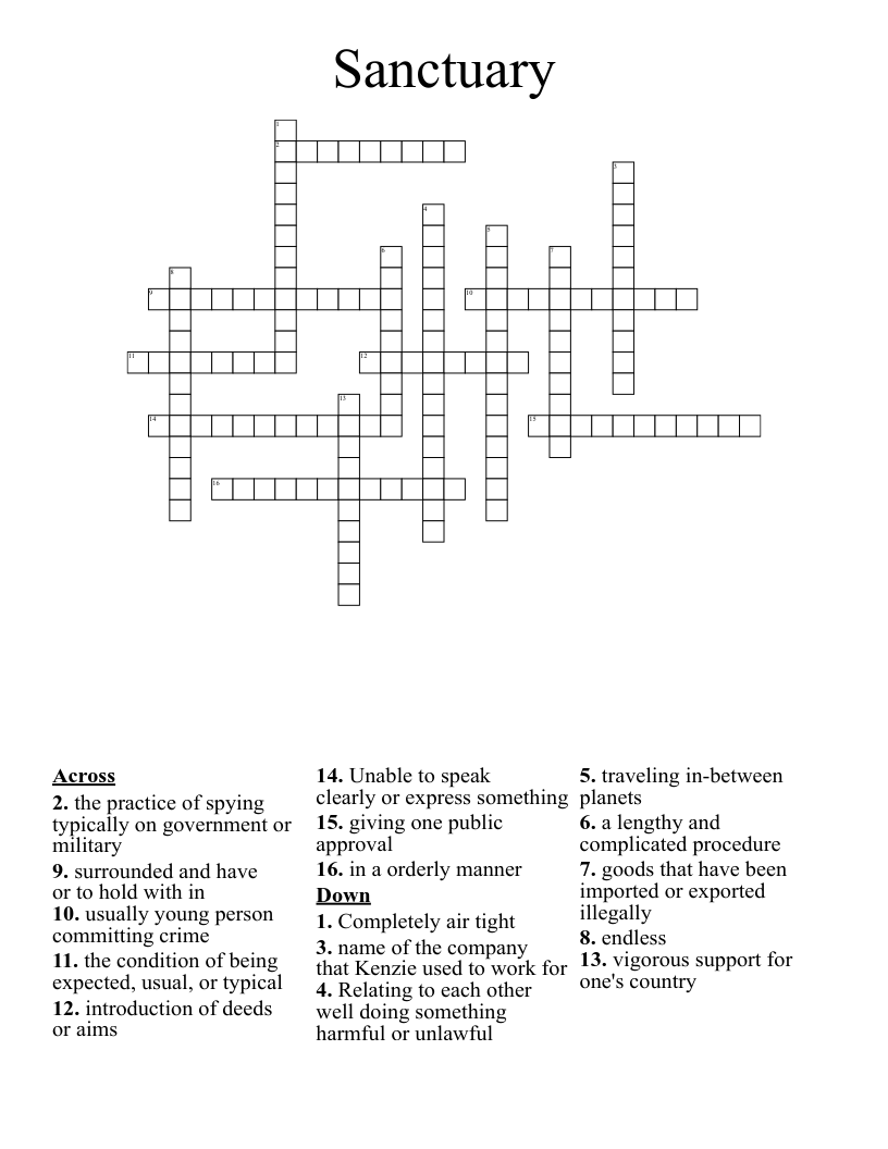 Sanctuary Crossword