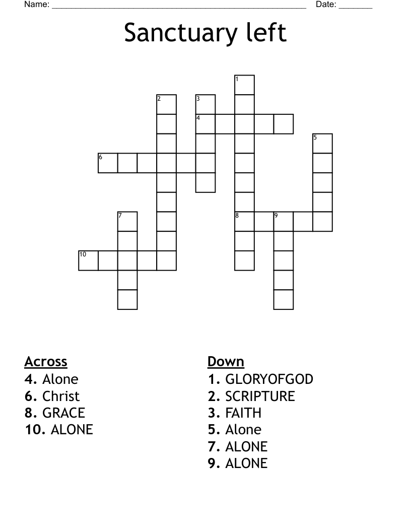 Sanctuary left Crossword