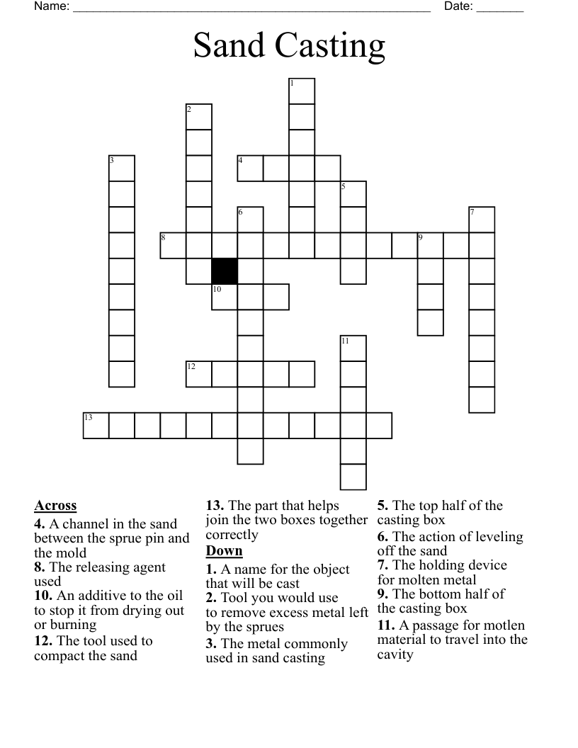 Sand Casting Crossword