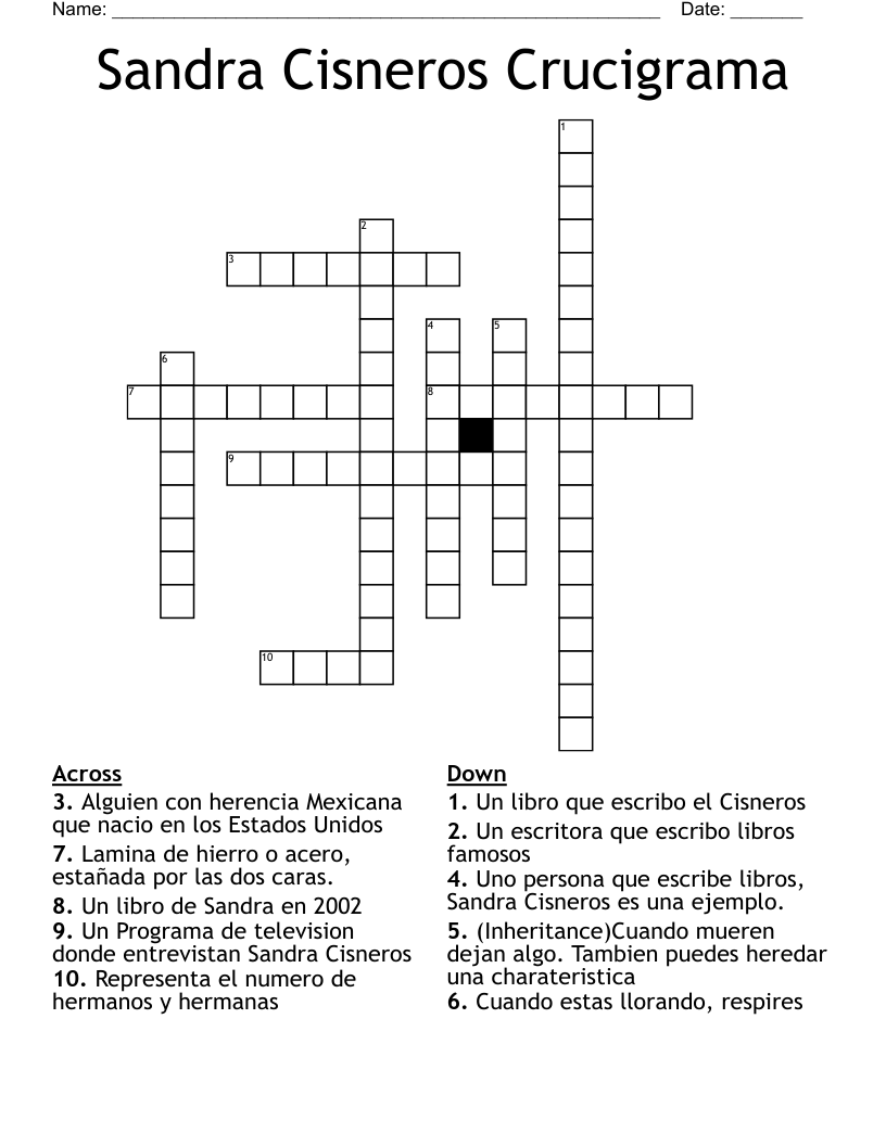 Sandra Cisneros Crucigrama Crossword