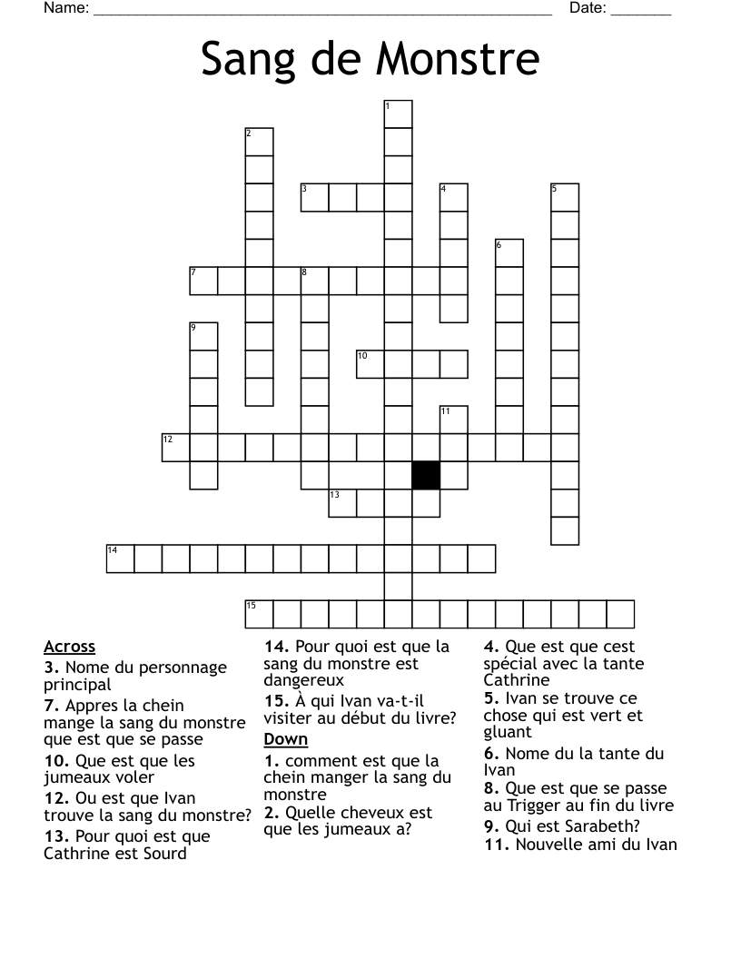 Sang de Monstre Crossword