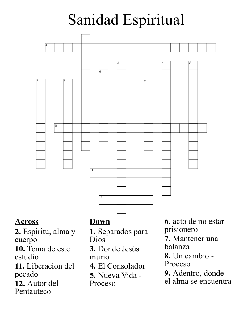 Sanidad Espiritual Crossword