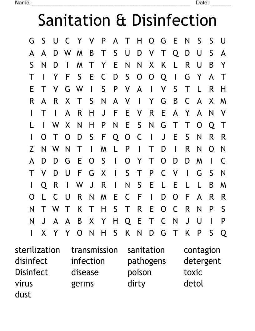 Sanitation & Disinfection Word Search