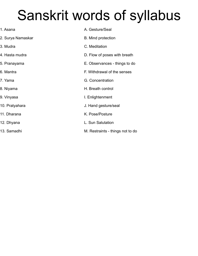 Sanskrit words of syllabus Worksheet