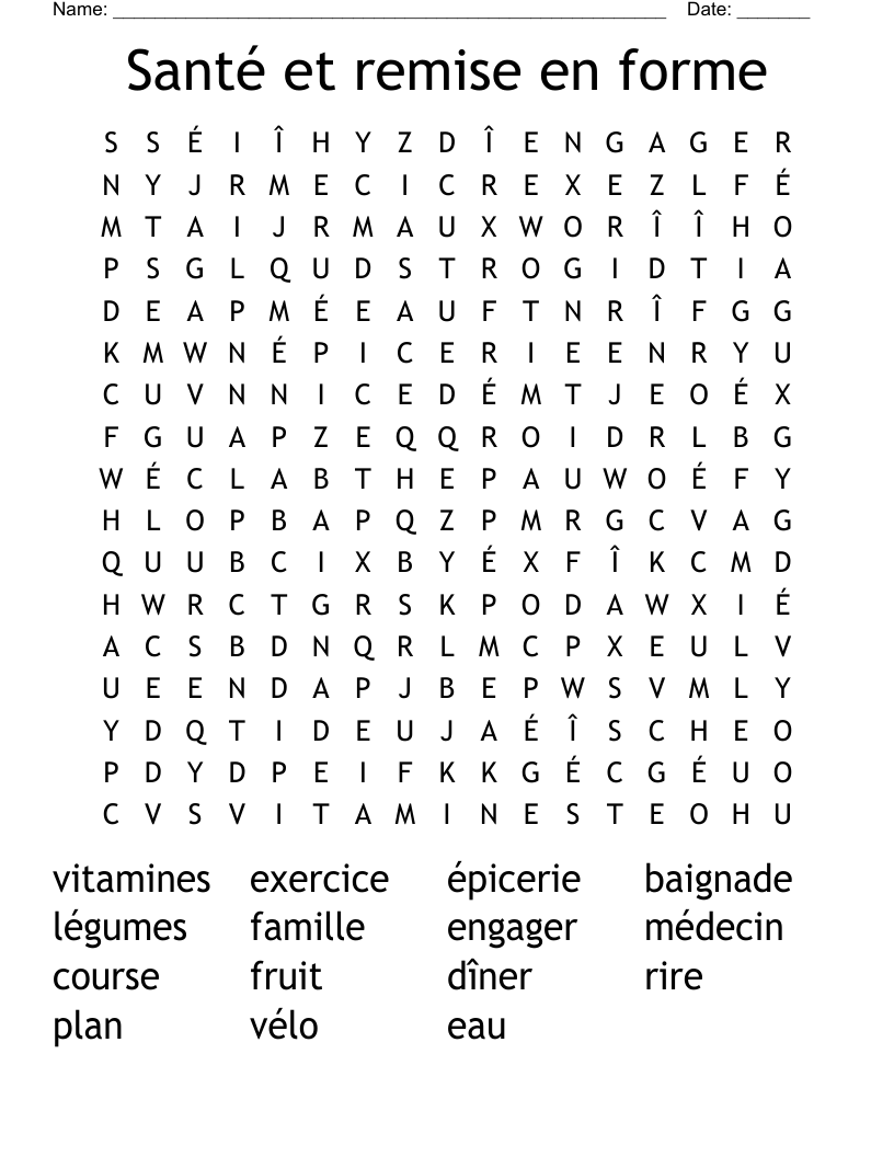 Santé et remise en forme Word Search