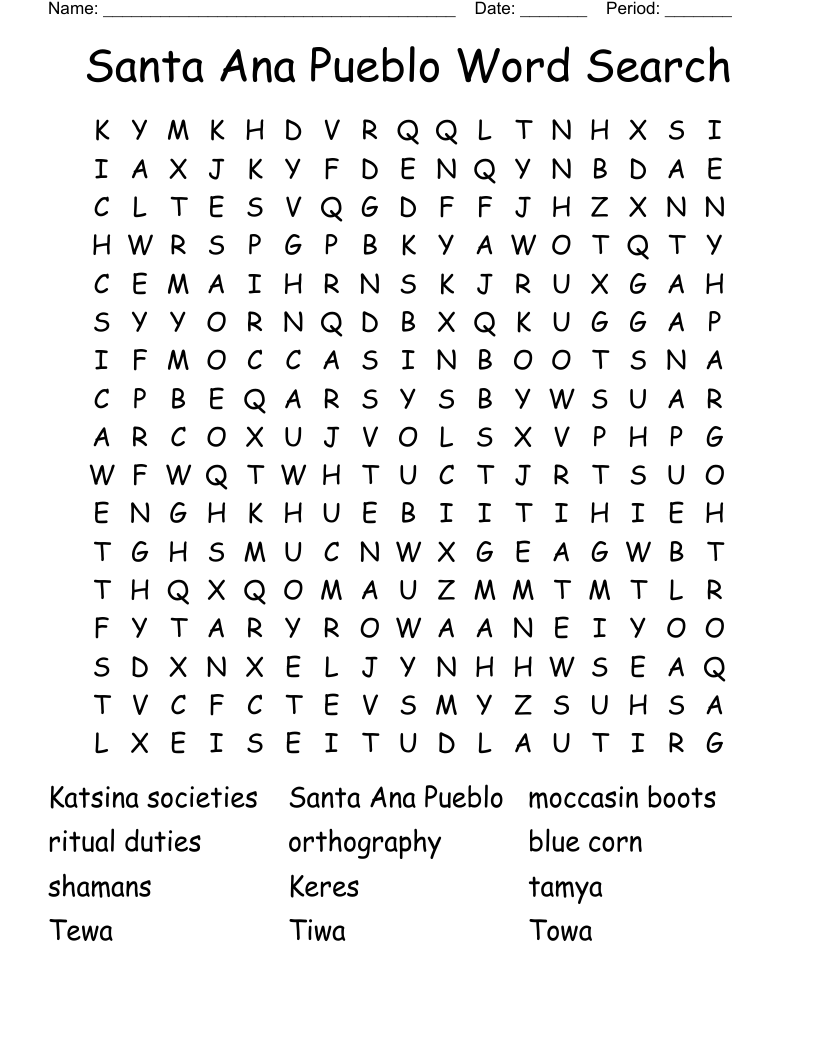 Santa Ana Pueblo Word Search
