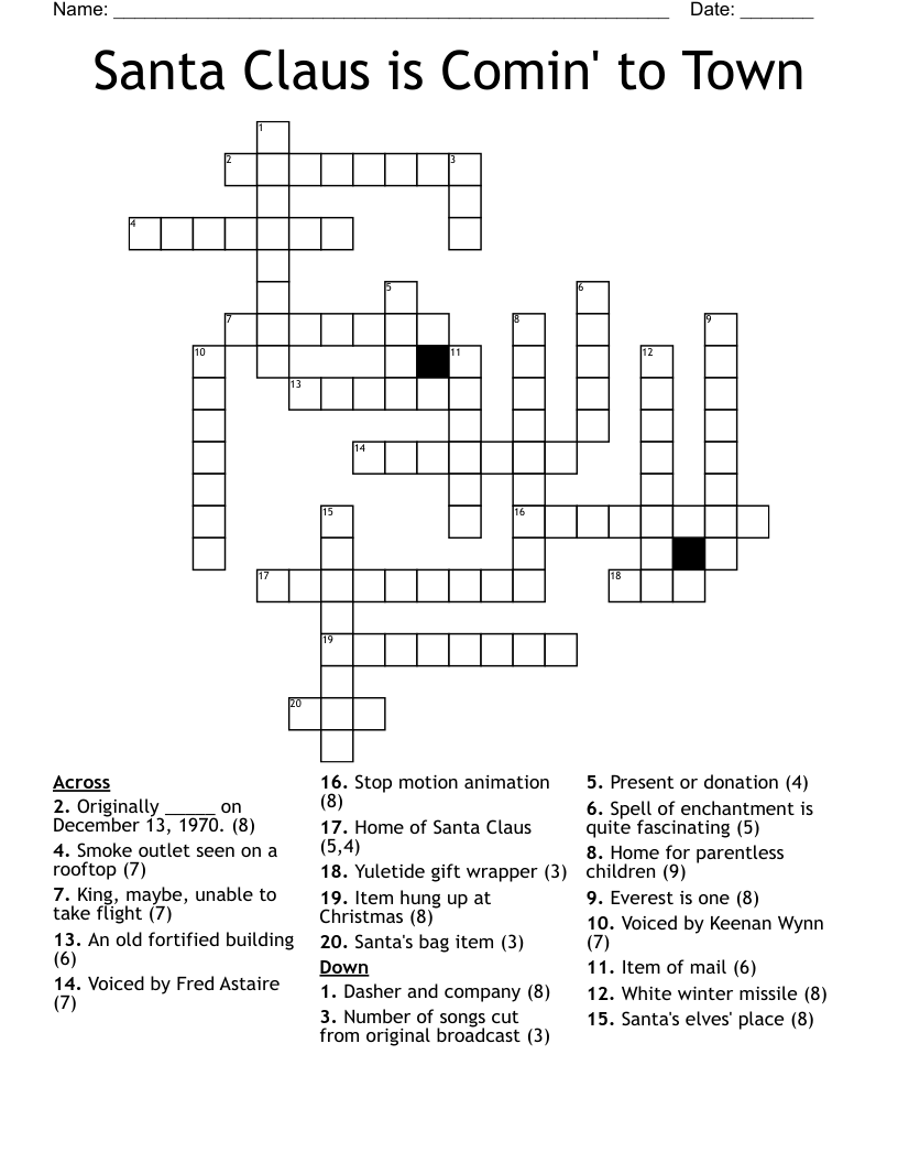Santa Claus is Comin' to Town Crossword