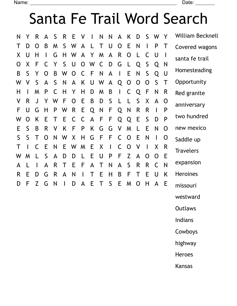 Santa Fe Trail Word Search