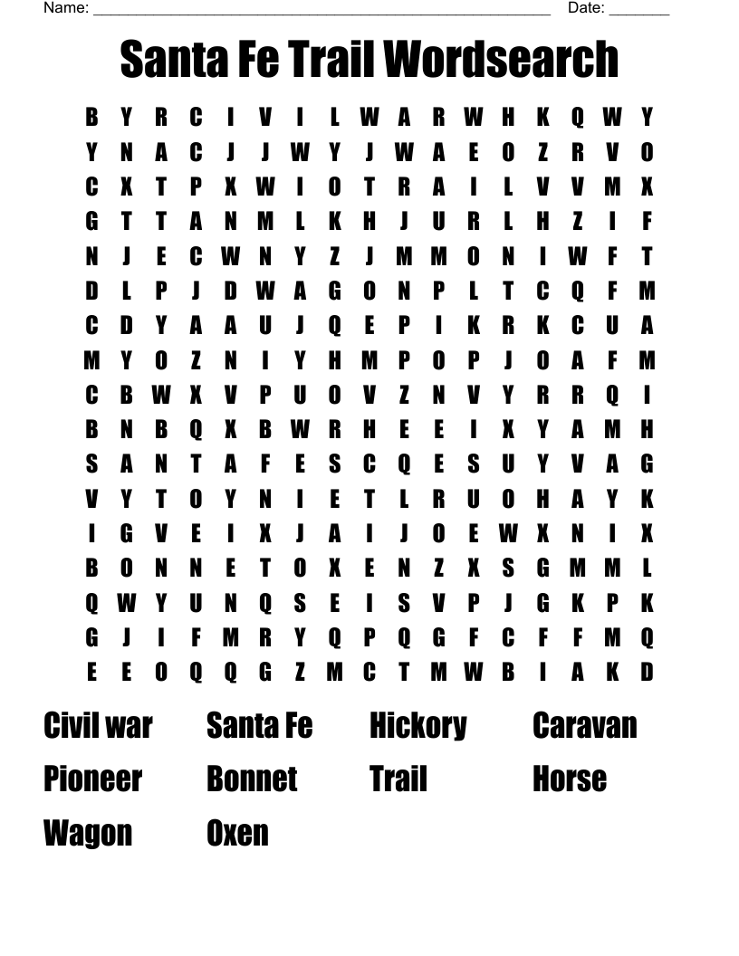 Santa Fe Trail Wordsearch 
