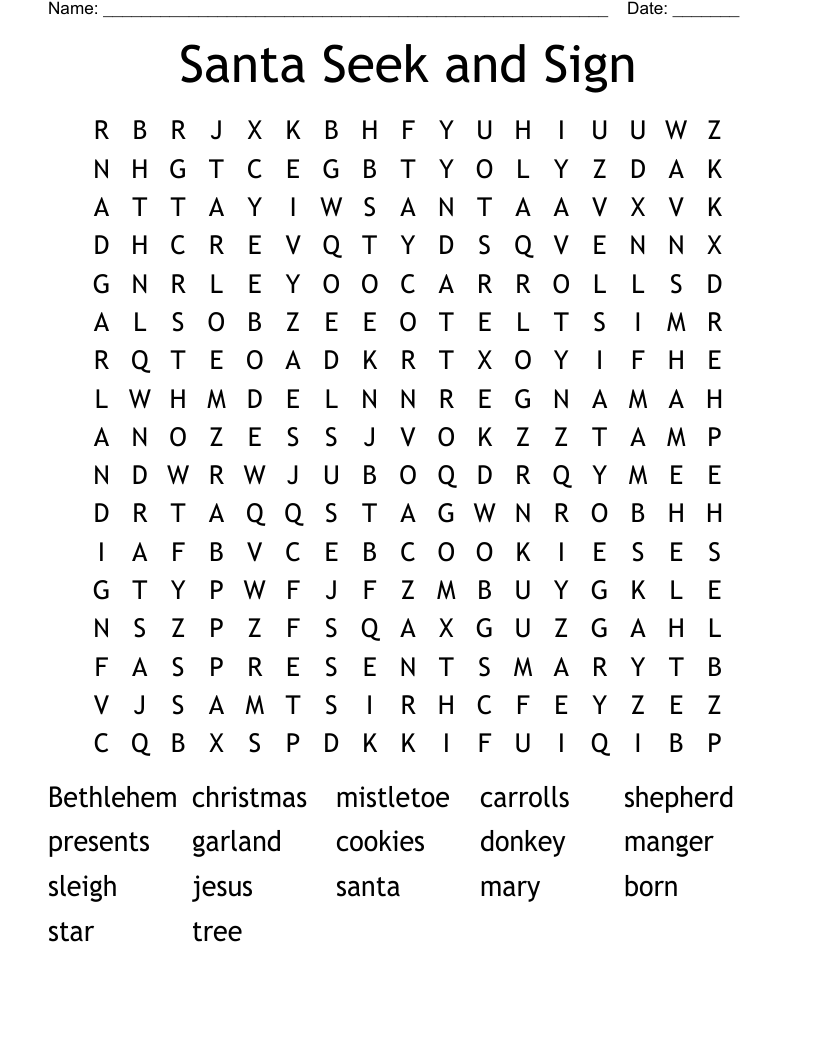 Santa Seek and Sign Word Search