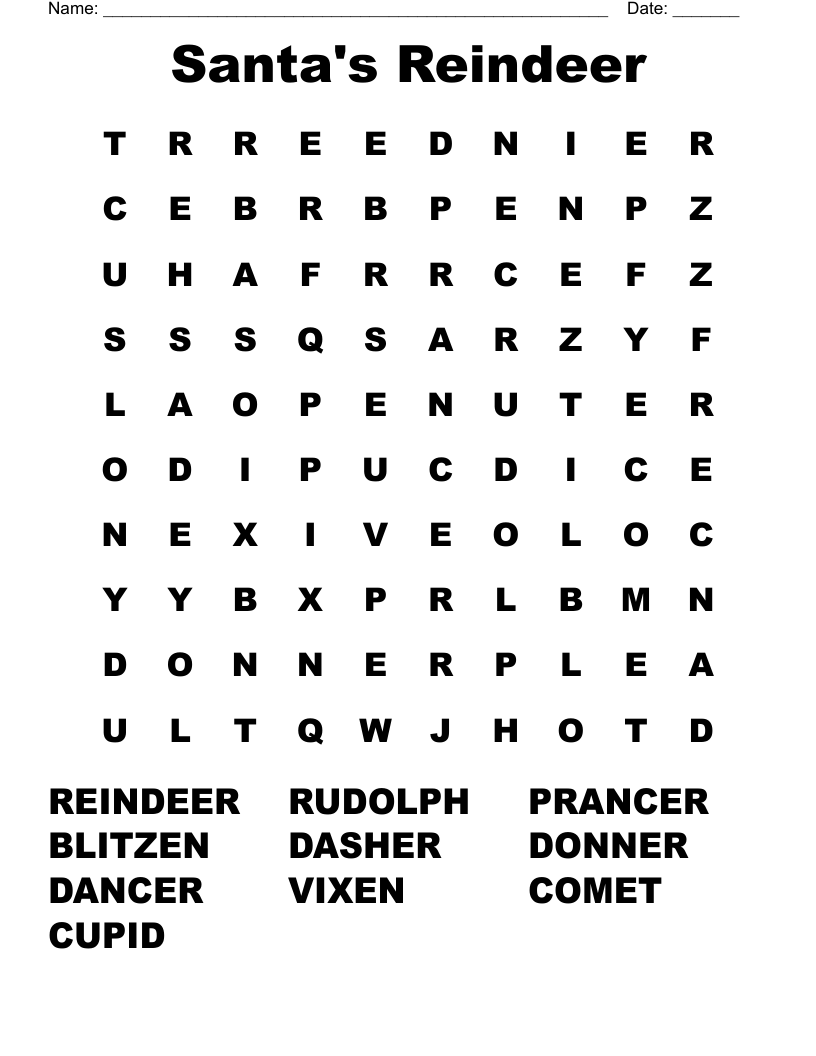 Santa's Reindeer Word Search
