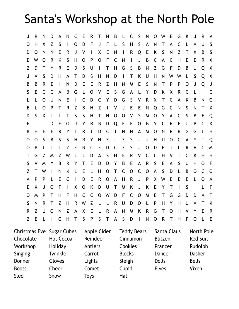 Santa's Workshop at the North Pole Word Search