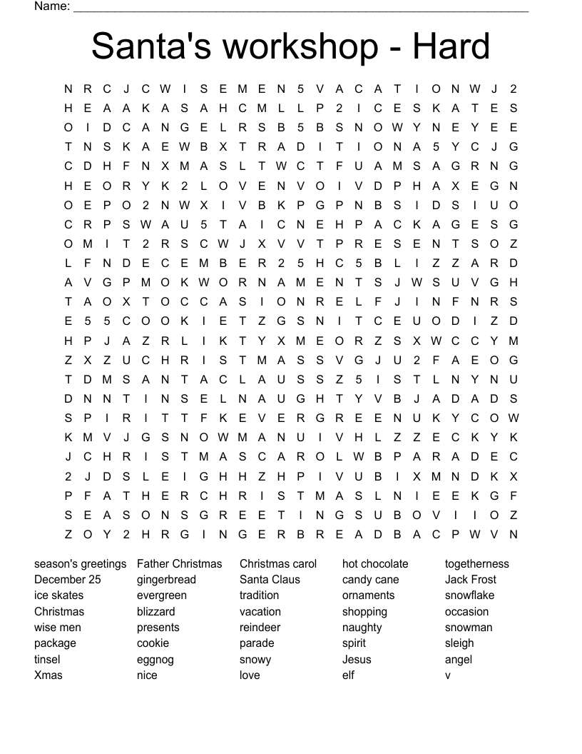 Santa's workshop - Hard Word Search