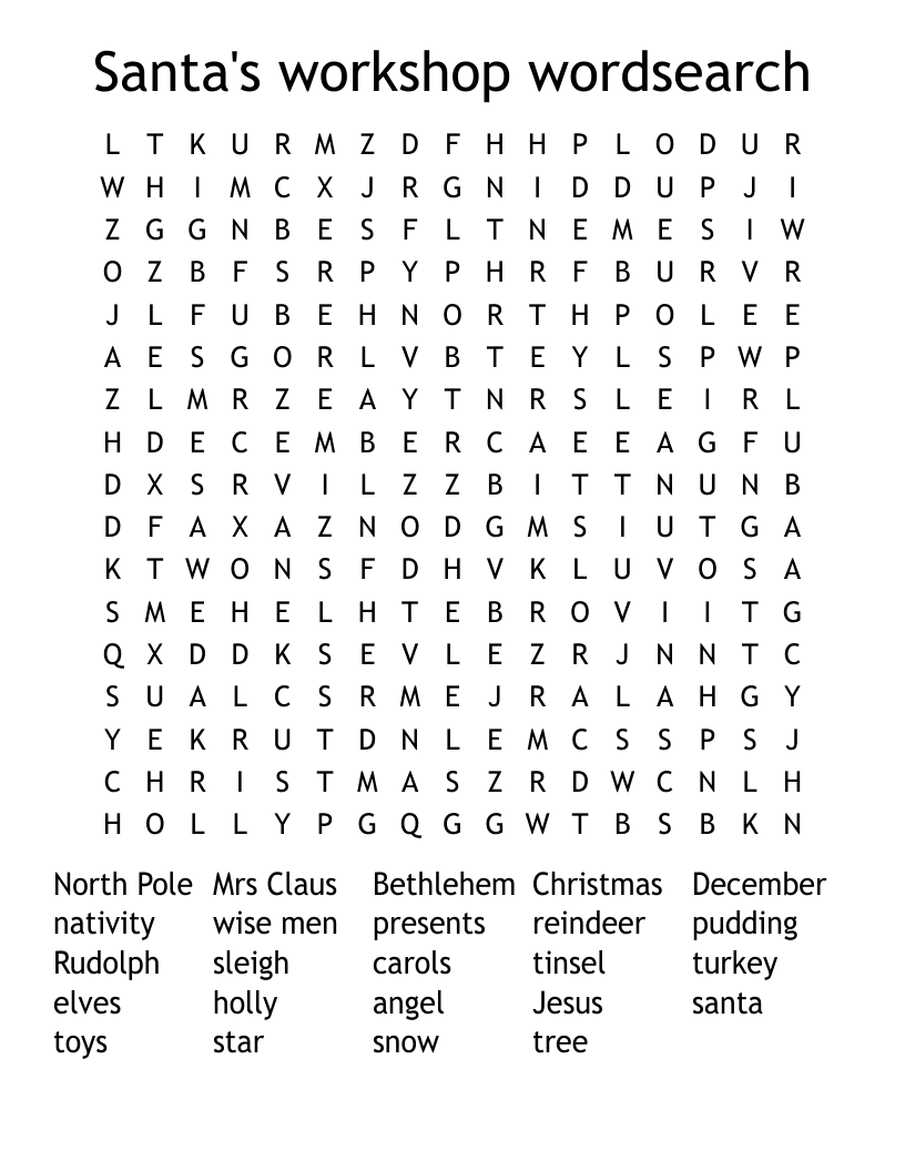 Santa's workshop wordsearch