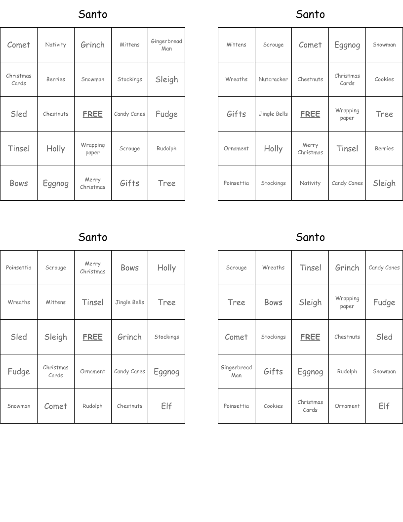 Santo Bingo Cards