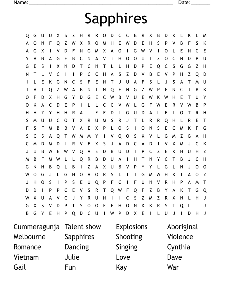 Sapphires  Word Search