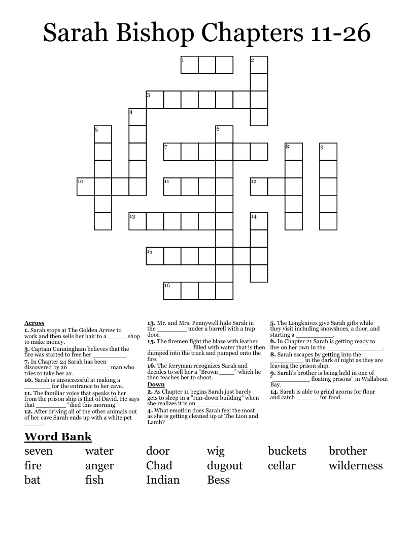 Sarah Bishop Chapters 11-26 Crossword