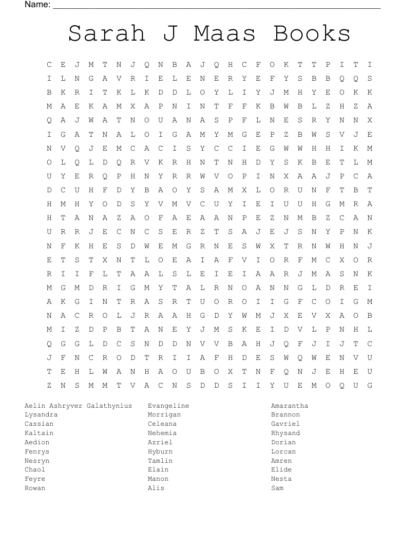 Sarah J Maas Books Word Search