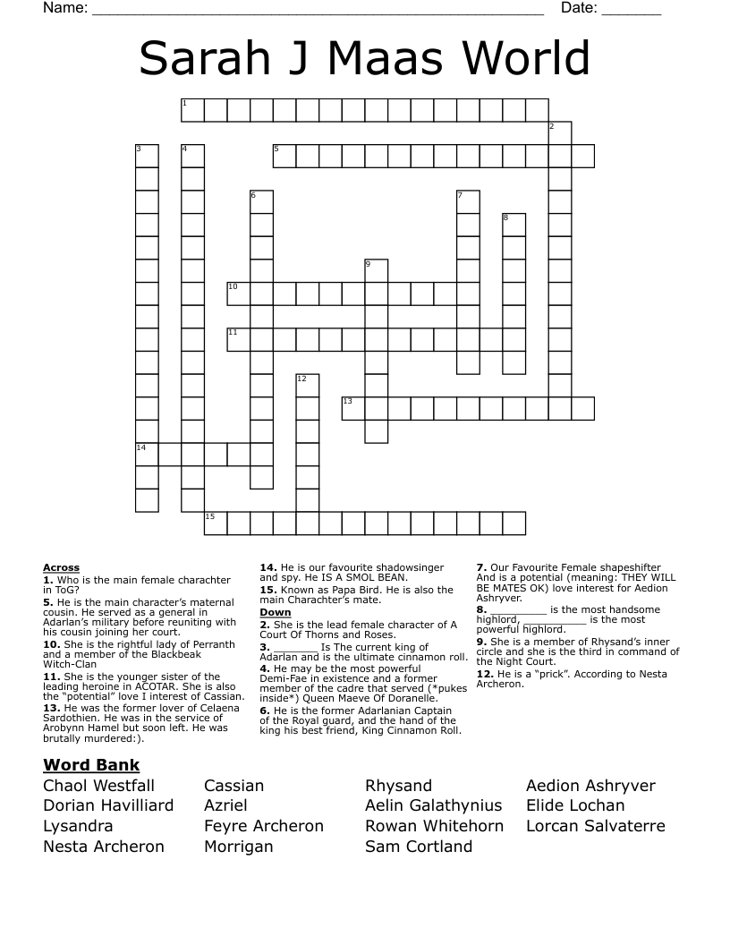 Sarah J Maas World Crossword