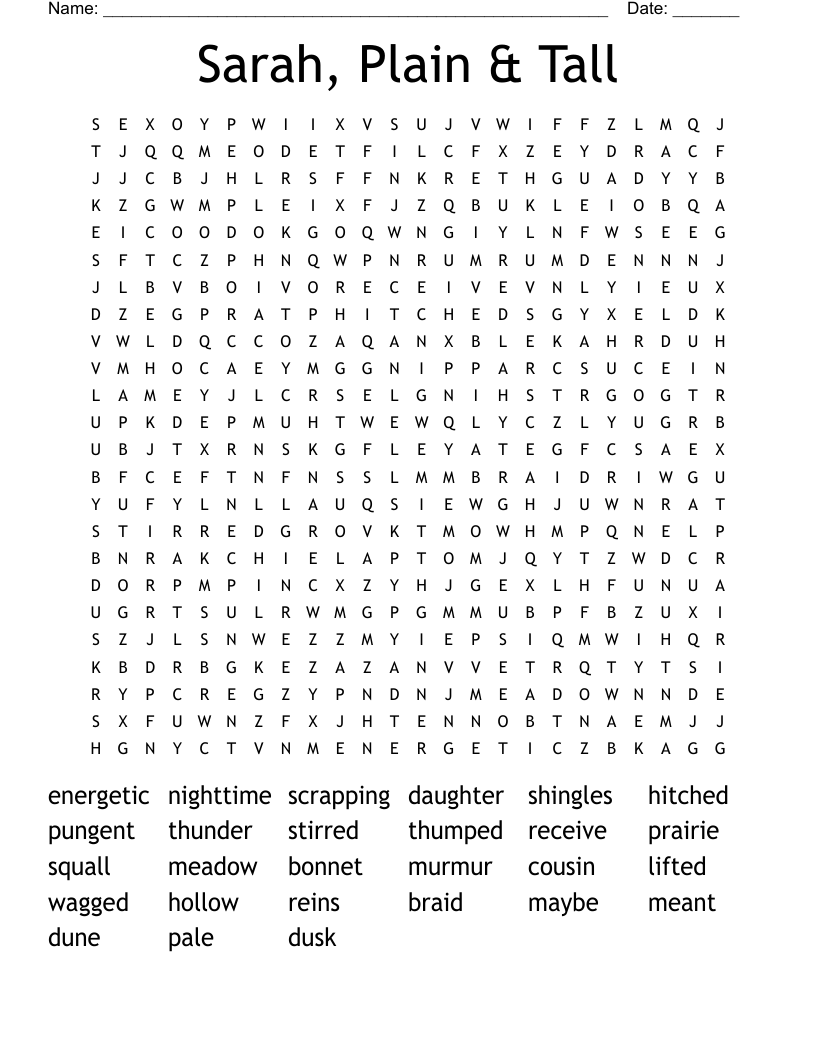 Sarah, Plain & Tall Word Search