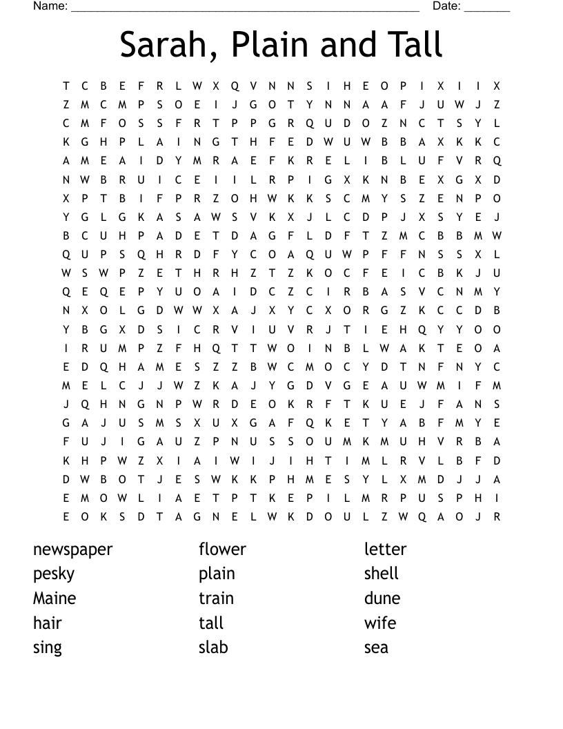 Sarah, Plain and Tall Word Search