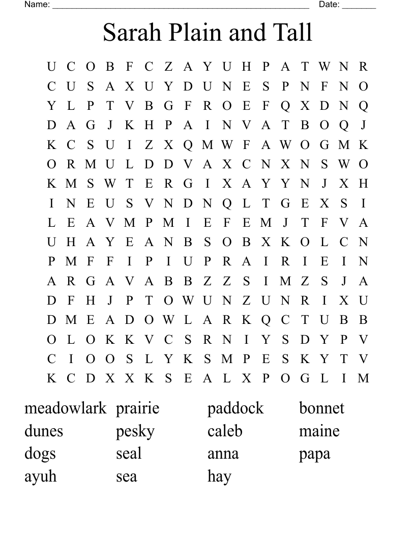 Sarah Plain and Tall Word Search