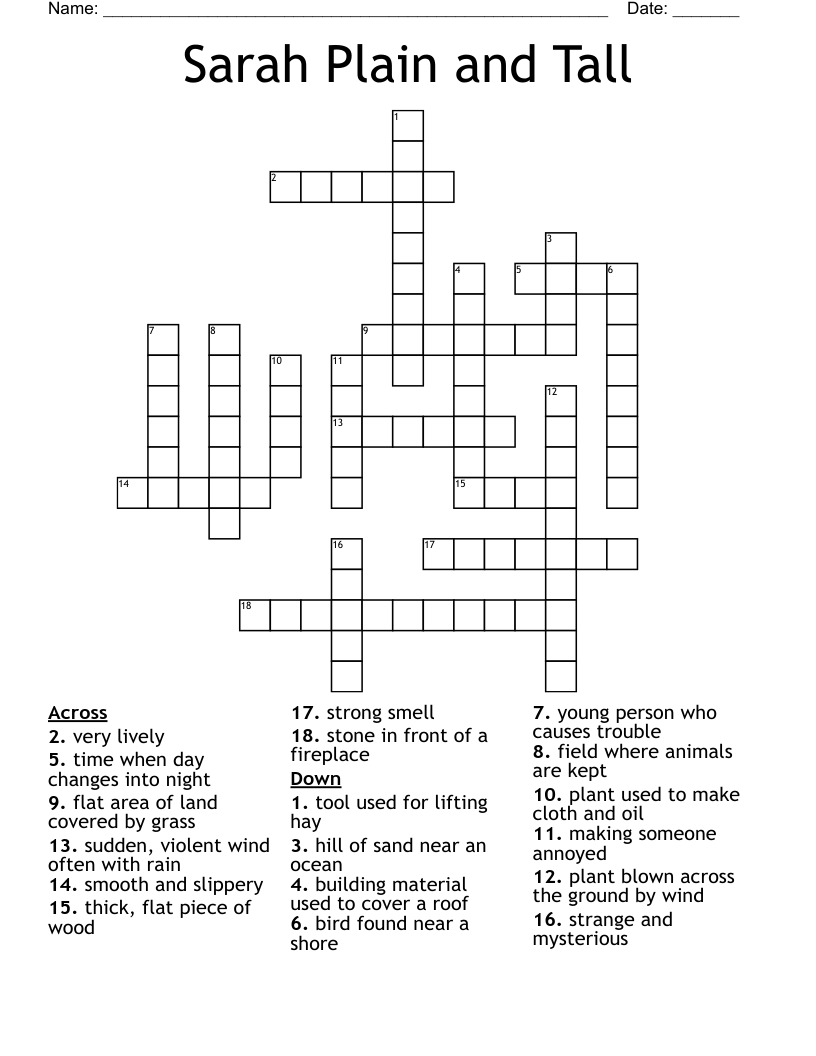 Sarah Plain and Tall Crossword