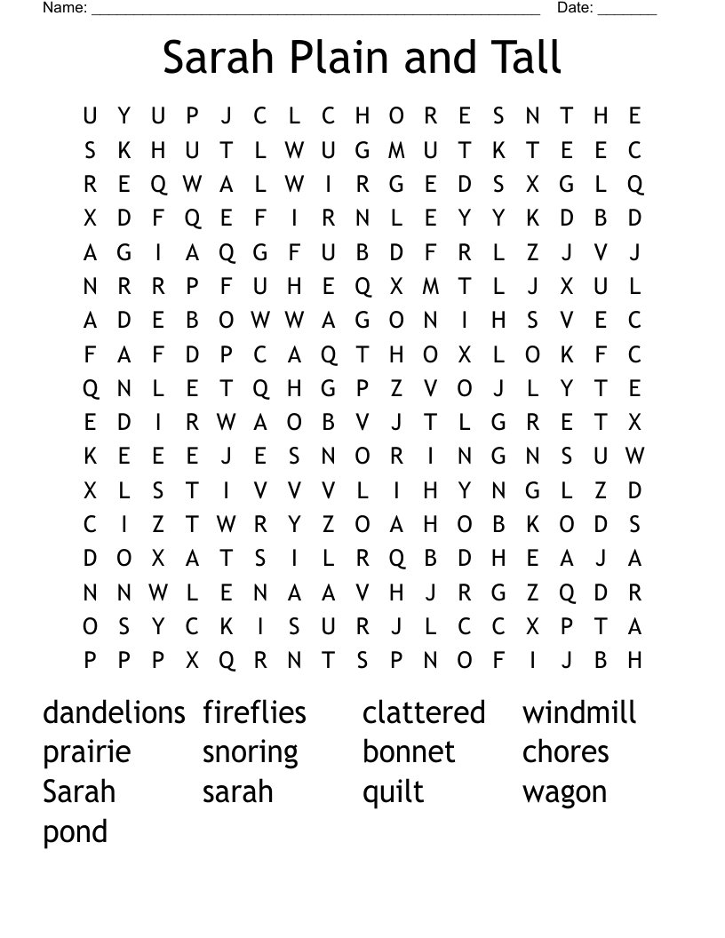 Sarah Plain and Tall Word Search