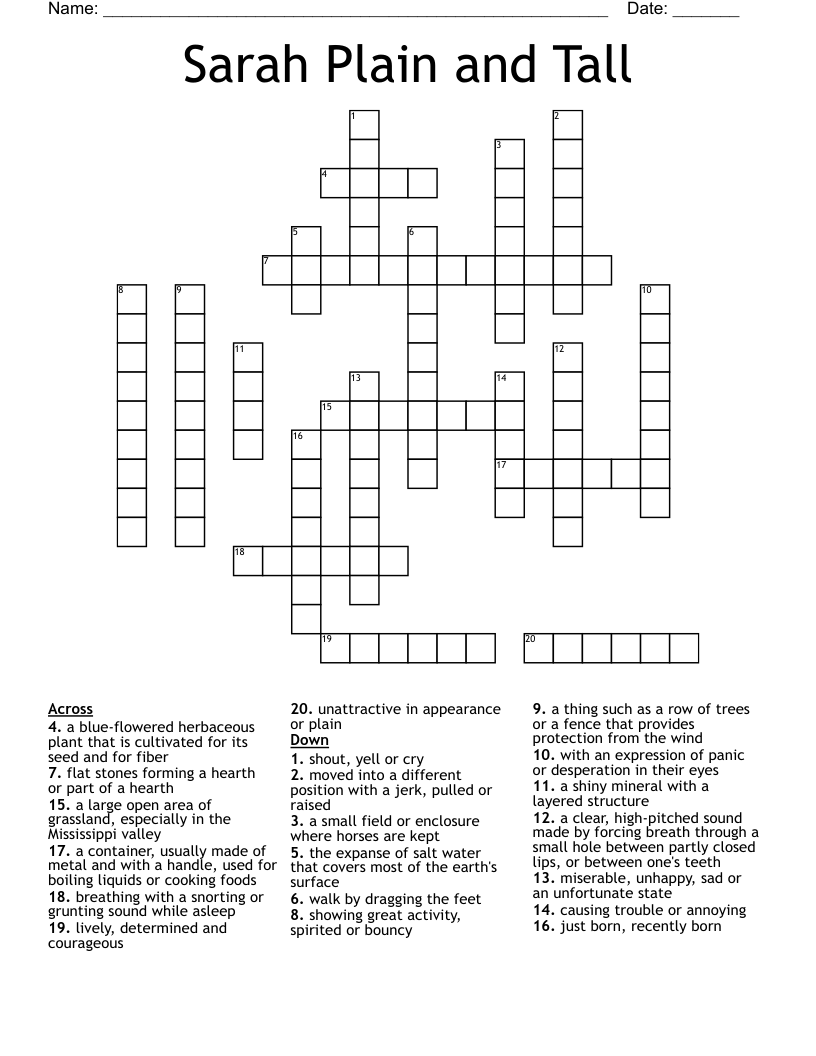 Sarah Plain and Tall Crossword