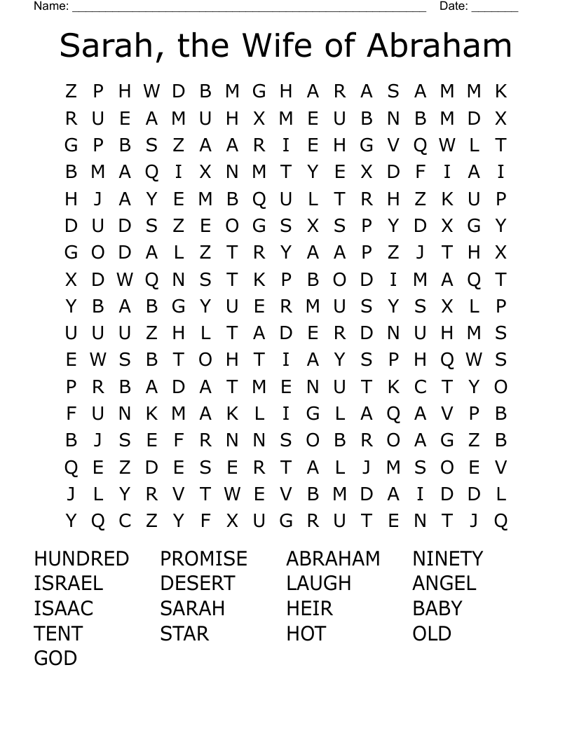 Sarah, the Wife of Abraham Word Search