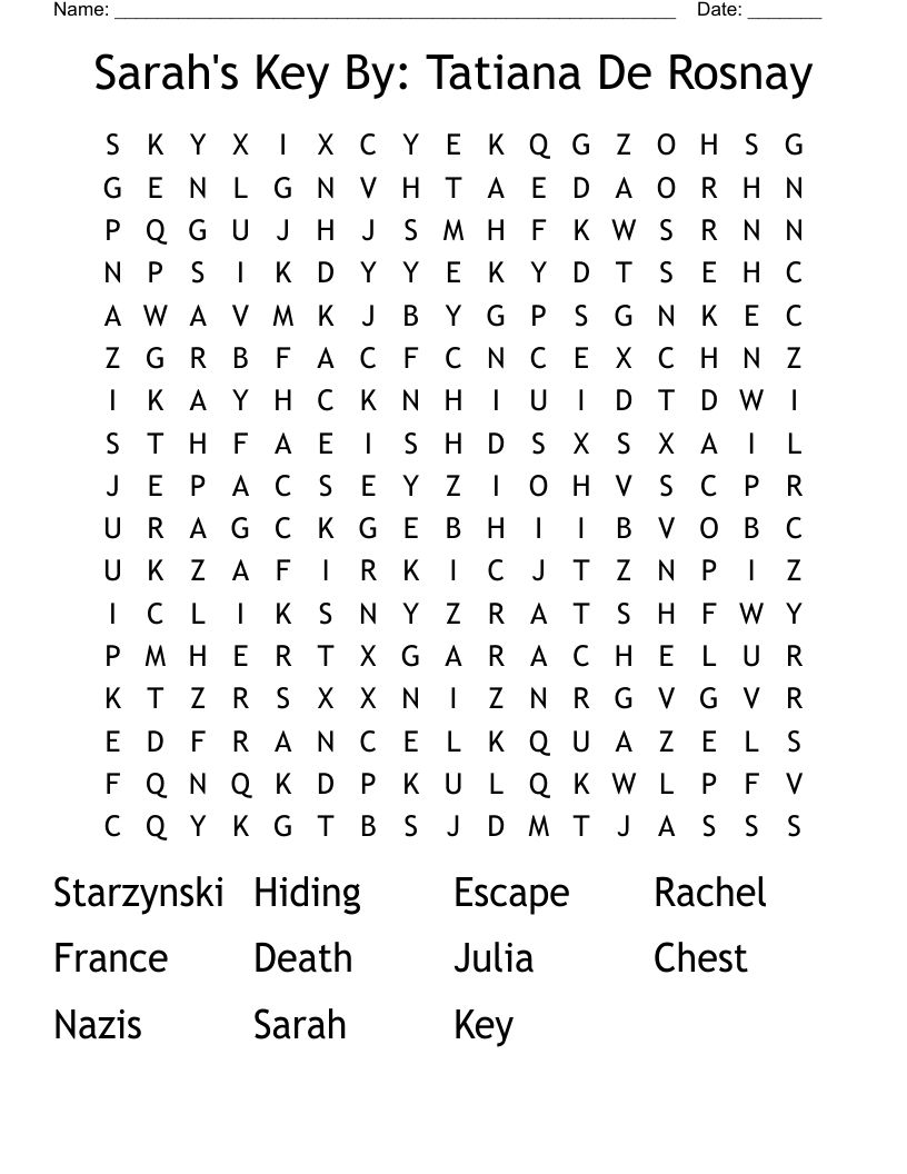 Sarah's Key By: Tatiana De Rosnay Word Search