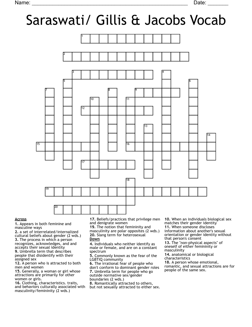 Saraswati/ Gillis & Jacobs Vocab Crossword