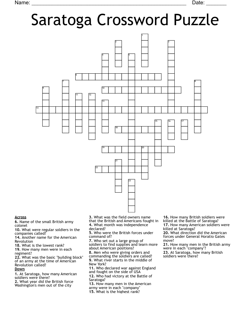 Saratoga Crossword Puzzle